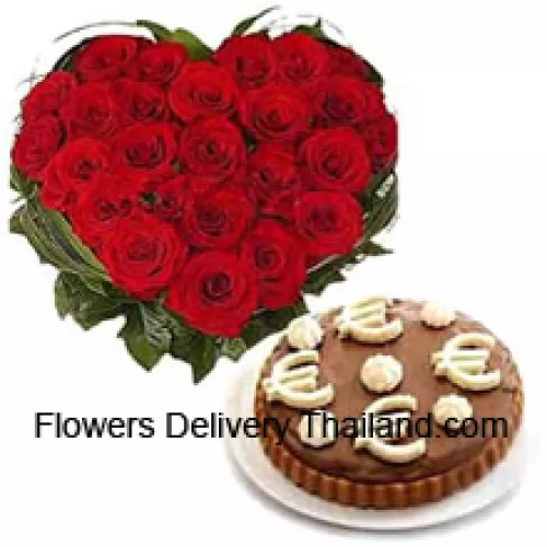 Heart Shaped Arrangement Of 40 Red Roses Along With A 1/2 Kg Mousse Cake (Please note that cake delivery is only available for Metro Manila Region. Any cake delivery orders outside Metro Manila will be substituted with Chocolate Brownie Cake without cream or the recipient shall be offered a Red Ribbon Voucher enough to buy the same cake)
