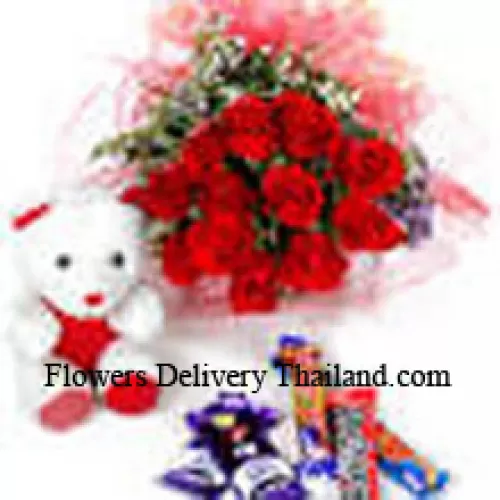 Bunch Of 12 Red Roses With Assorted Chocolate And A Cute Teddy Bear