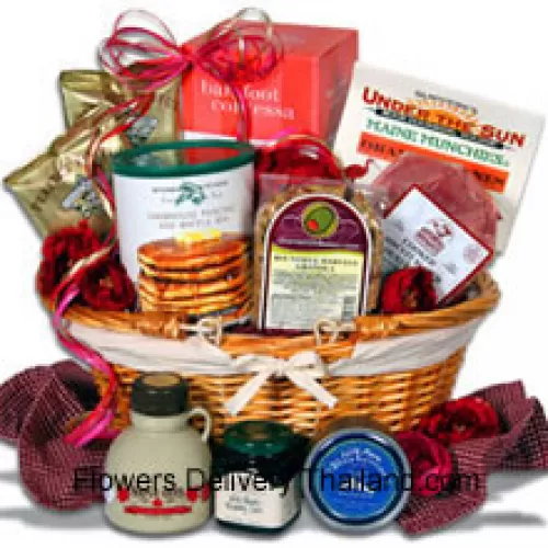 Nothing says, ?I love you? like breakfast in bed and this new addition to our outstanding line of?Valentines Day Gift Baskets?is guaranteed to impress! Get the day started on the right foot, or help savor the night before by making an easy, delicious gourmet breakfast in just a few minutes with this thoughtful and romantic?Valentines Day Gift. They'll wake up to the aroma of fluffy pancakes, fresh country ham, authentic maple syrup, blueberry jam and much more! (Please Note That We Reserve The Right To Substitute Any Product With A Suitable Product Of Equal Value In Case Of Non-Availability Of A Certain Product)